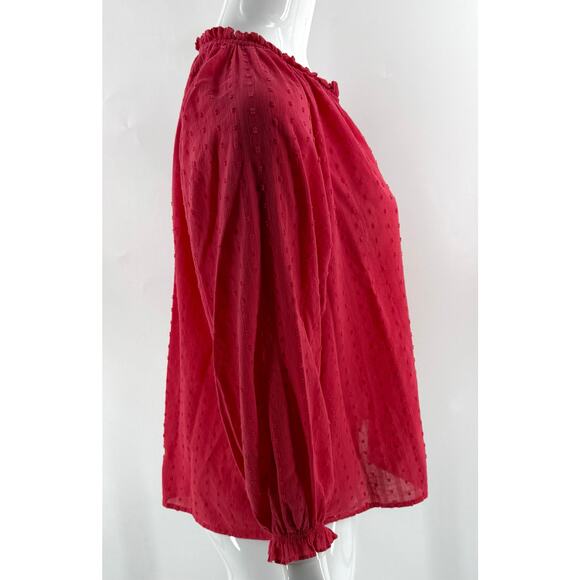 J Crew Peasant Top Size Small Novelty Artist Red Swiss Dot Shirred Cotton - Picture 3 of 7